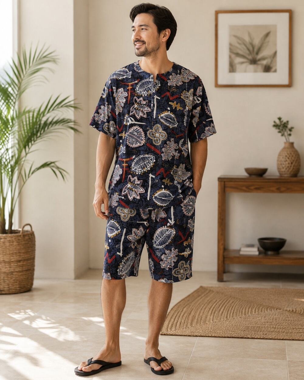 Angderson Size Large Short Sleeve Shirt And Bermuda Shorts Set 100% Rayon